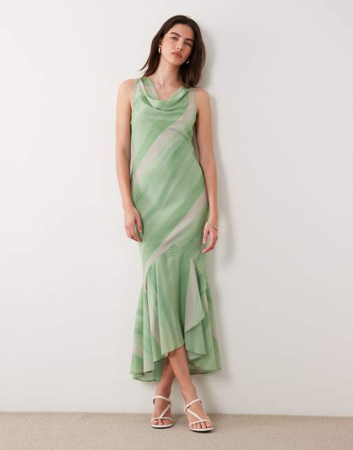 ASOS DESIGN sleeveless cowl neck maxi dress with frill hem in multi stripe, 4 of 4