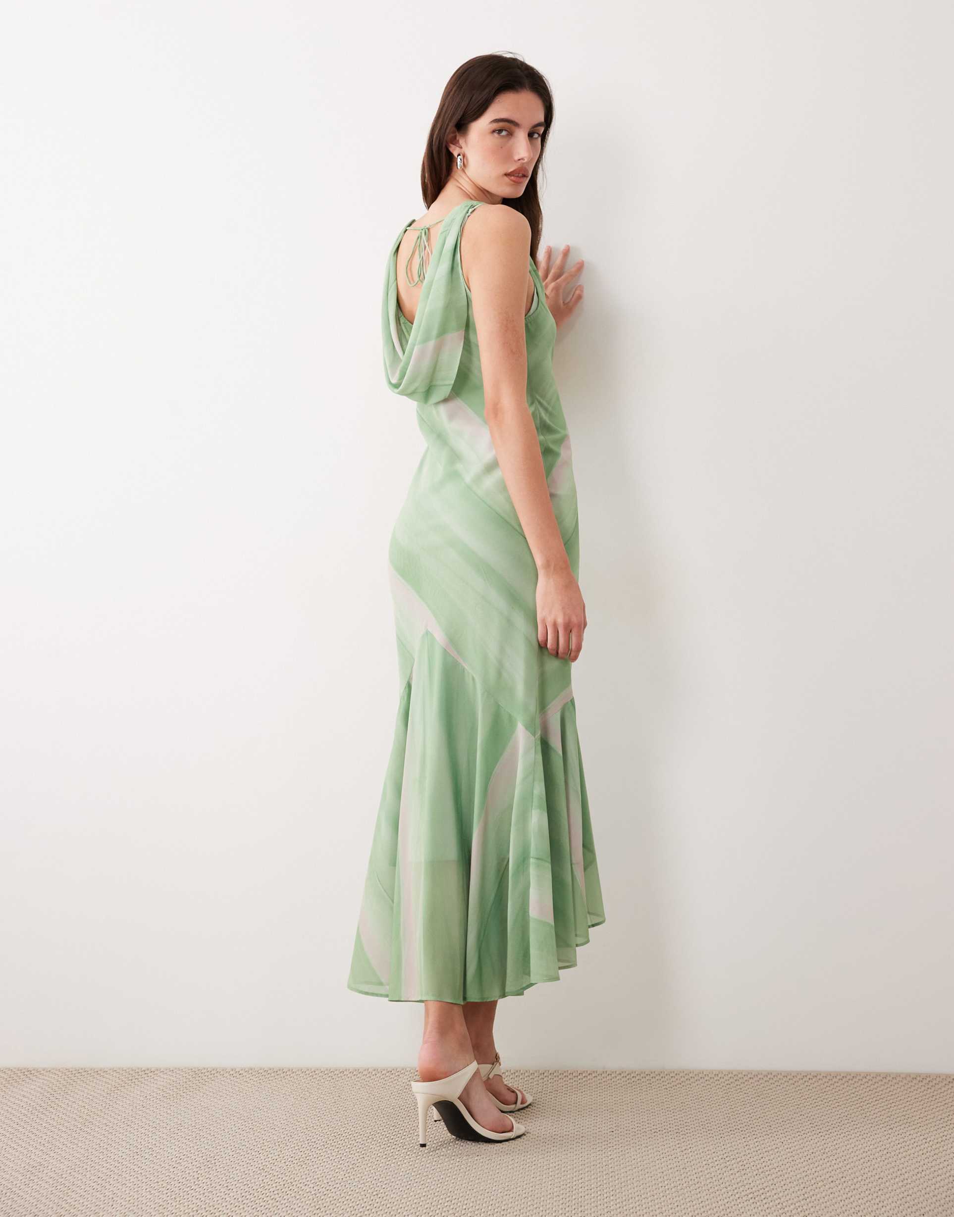 asos design sleeveless cowl neck maxi dress with frill hem in multi stripes