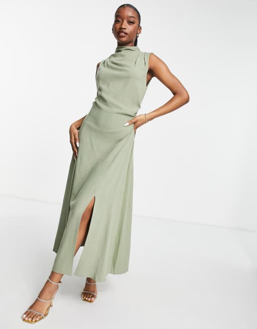 Cowl neck outlet linen dress