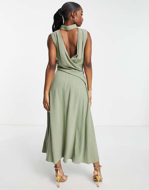 Linen cowl neck dress sale