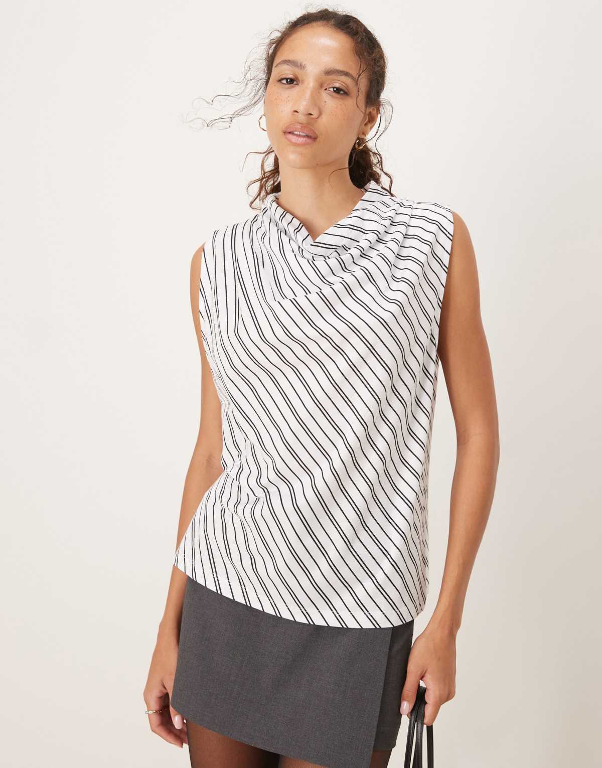 ASOS DESIGN sleeveless cowl neck top in mono stripe