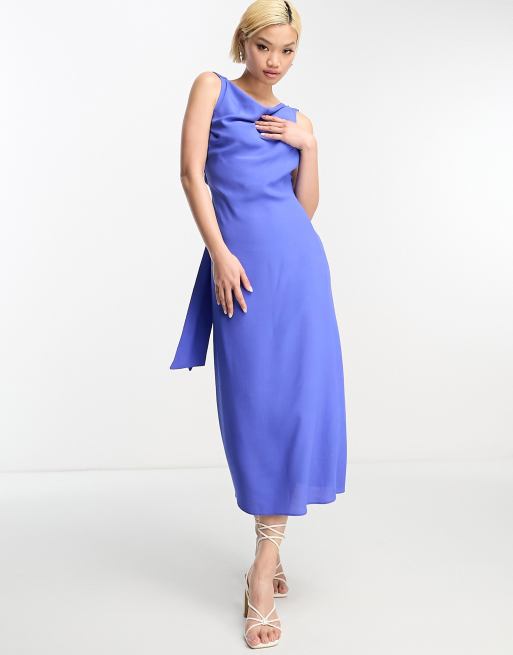 ASOS DESIGN sleeveless cowl neck viscose midaxi dress with tie back detail  in cobalt blue