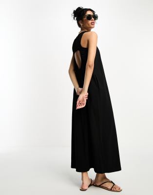 Asos Design Sleeveless Crochet High Neck Maxi Dress In Black