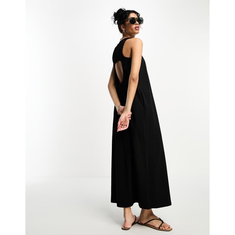 ASOS DESIGN sleeveless crochet high neck maxi dress in black