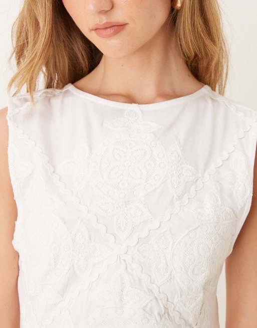 ASOS DESIGN sleeveless crochet patch maxi dress in white, 3 of 4