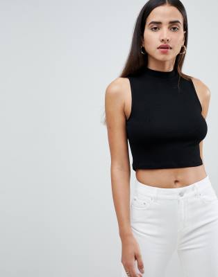 black mock neck top sleeveless