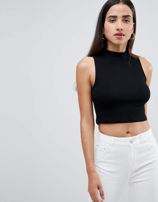 ASOS DESIGN sleeveless crop top with turtle neck in black