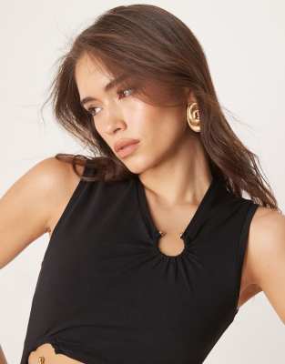 Asos Design Sleeveless Cut Out Ring Trim Details Midi Dress