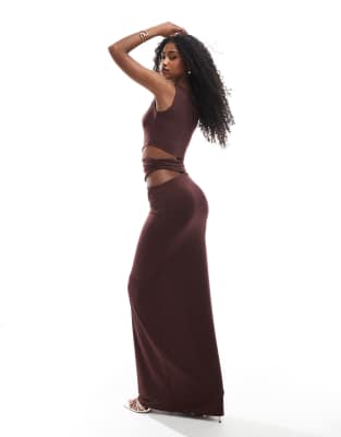 ASOS DESIGN sleeveless cut out waist maxi dress in brown