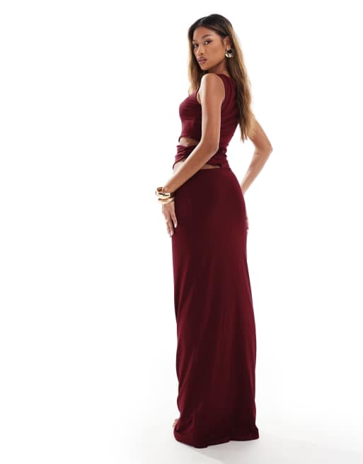 ASOS DESIGN sleeveless cut out waist maxi dress in wine