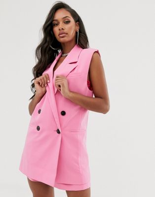 pink sleeveless blazer dress