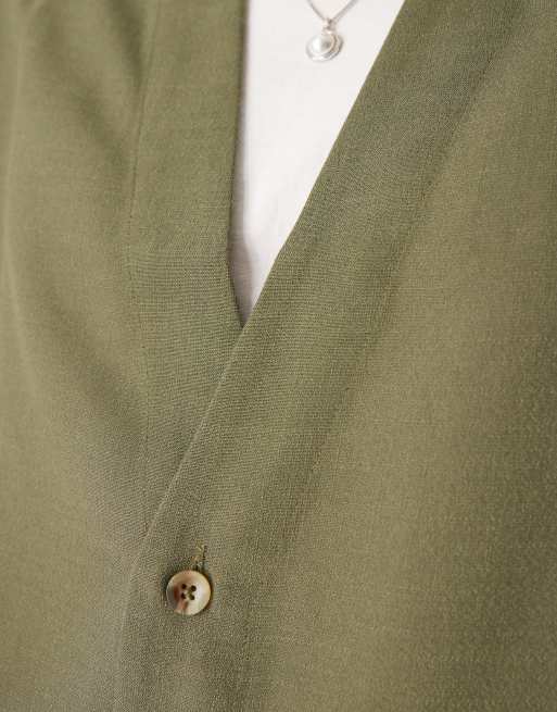 ASOS DESIGN sleeveless deep V neck regular shirt in khaki