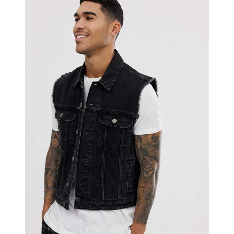 Asos black denim jacket on sale mens