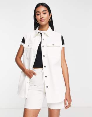 Asos Design Sleeveless Denim Jacket In White