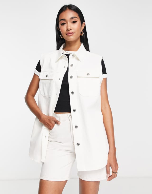 ASOS DESIGN sleeveless denim jacket in white