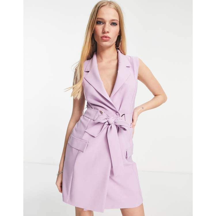 ASOS DESIGN sleeveless double breasted mini blazer dress with D ring belt  in lilac