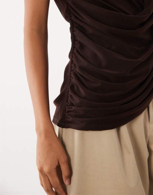 ASOS DESIGN sleeveless draped top in chocolate, 2 of 4