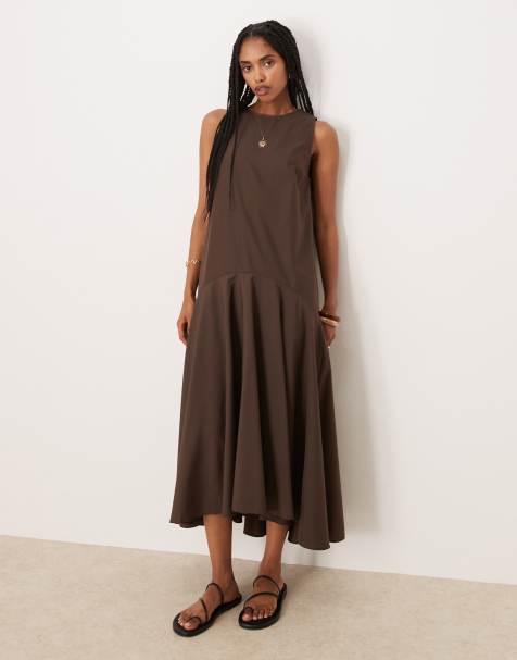ASOS DESIGN sleeveless drop waist maxi dress in chocolate - view 1