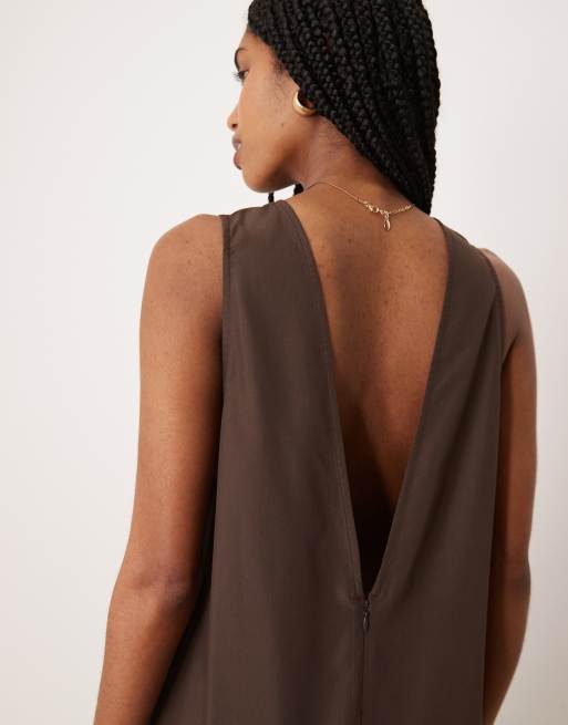 ASOS DESIGN sleeveless drop waist maxi dress in chocolate, 4 of 4