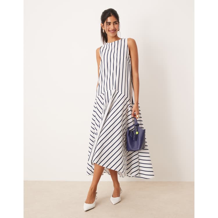 asos blue and white striped dress ASOS DESIGN sleeveless mini shirt dress in blue and white stripe