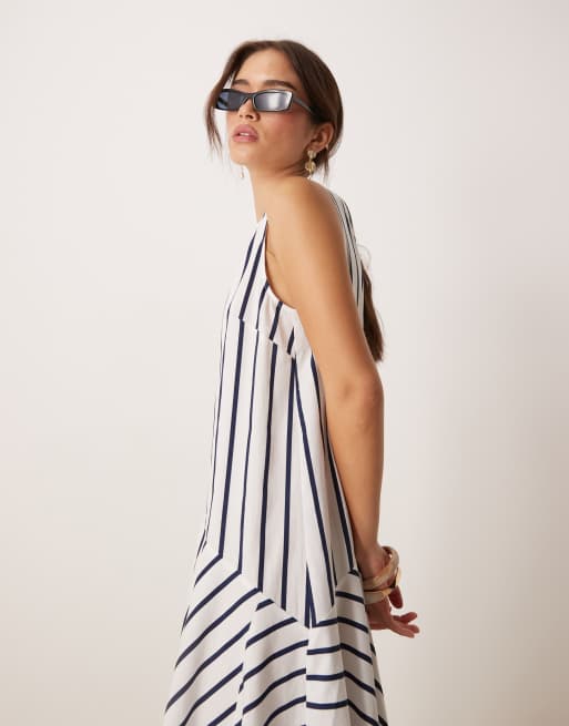 ASOS DESIGN sleeveless drop waist maxi dress in white blue stripe