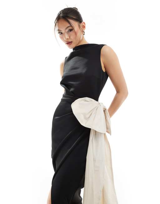 ASOS DESIGN sleeveless extreme bow maxi dress in black | ASOS