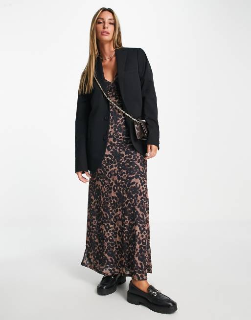 chinese dress ladies Rent ASOS DESIGN Long Sleeve Maxi Dress With Low Rise Skirt In Leopard  Print