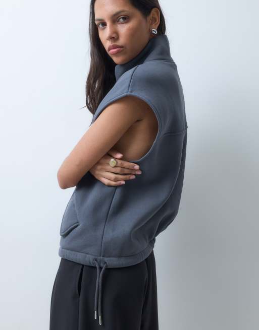 ASOS DESIGN sleeveless funnel neck sweat in charcoal, 4 of 4