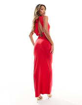 ASOS EDITION satin statement cowl neck maxi dress in red