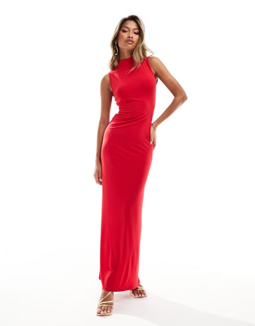 ASOS DESIGN heart mesh maxi dress in red