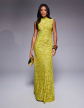 ASOS DESIGN strappy back ruched mesh maxi dress in lime