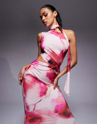 Asos Design Sleeveless High Neck Maxi Dress In Multi