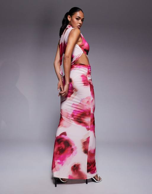 ASOS DESIGN sleeveless high neck maxi dress in pink floral print