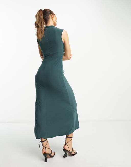 ASOS DESIGN sleeveless high neck maxi dress with ruched skirt in