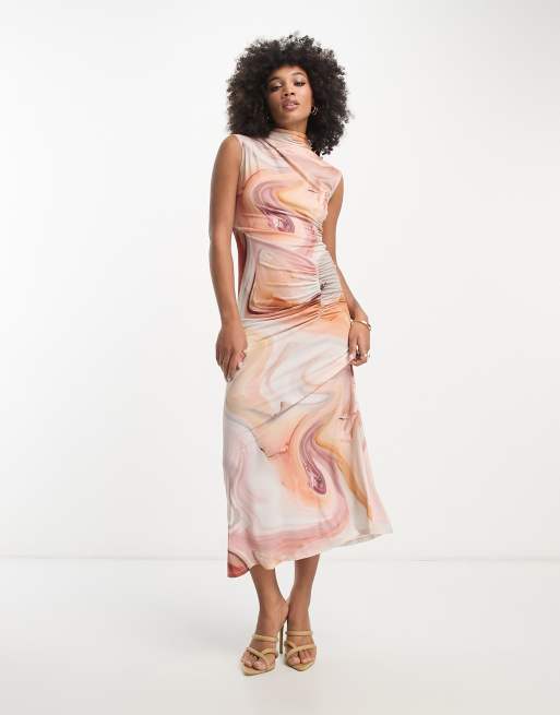 ASOS DESIGN sleeveless high neck maxi dress with ruched skirt in