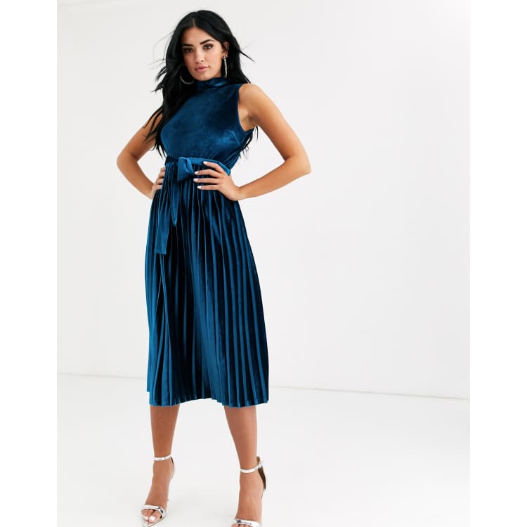 Asos velvet hot sale pleated dress