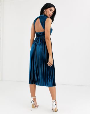 asos design high neck pleated midi dress