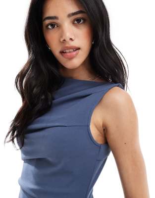 Asos Design Sleeveless High Neck Ruched Midi Dress