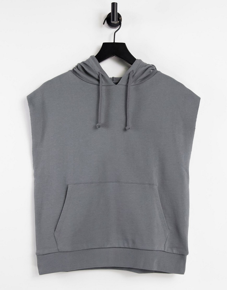 ASOS DESIGN sleeveless hoodie in shark gray-Grey