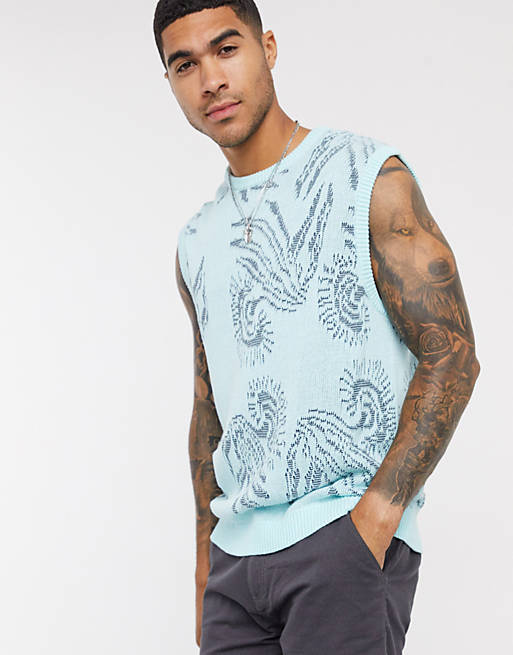 ASOS DESIGN sleeveless knitted vest with shell design in mint | ASOS