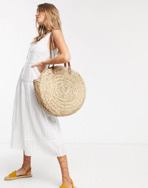 ASOS DESIGN sleeveless lace insert midi dress with dropped waist in white, 4 of 4