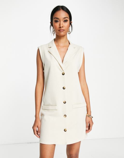 ASOS DESIGN sleeveless linen look blazer dress in cream