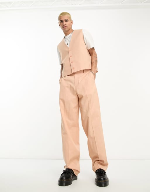 ASOS DESIGN sleeveless long line suit jacket in slubby linen in pink