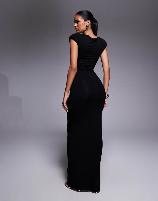 ASOS DESIGN sleeveless low plunge twist front cut out maxi dress in black
