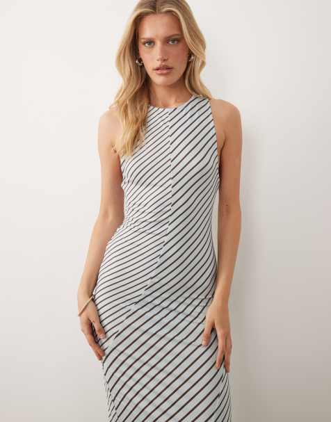 ASOS DESIGN sleeveless maxi dress in blue and brown stripe - view 1