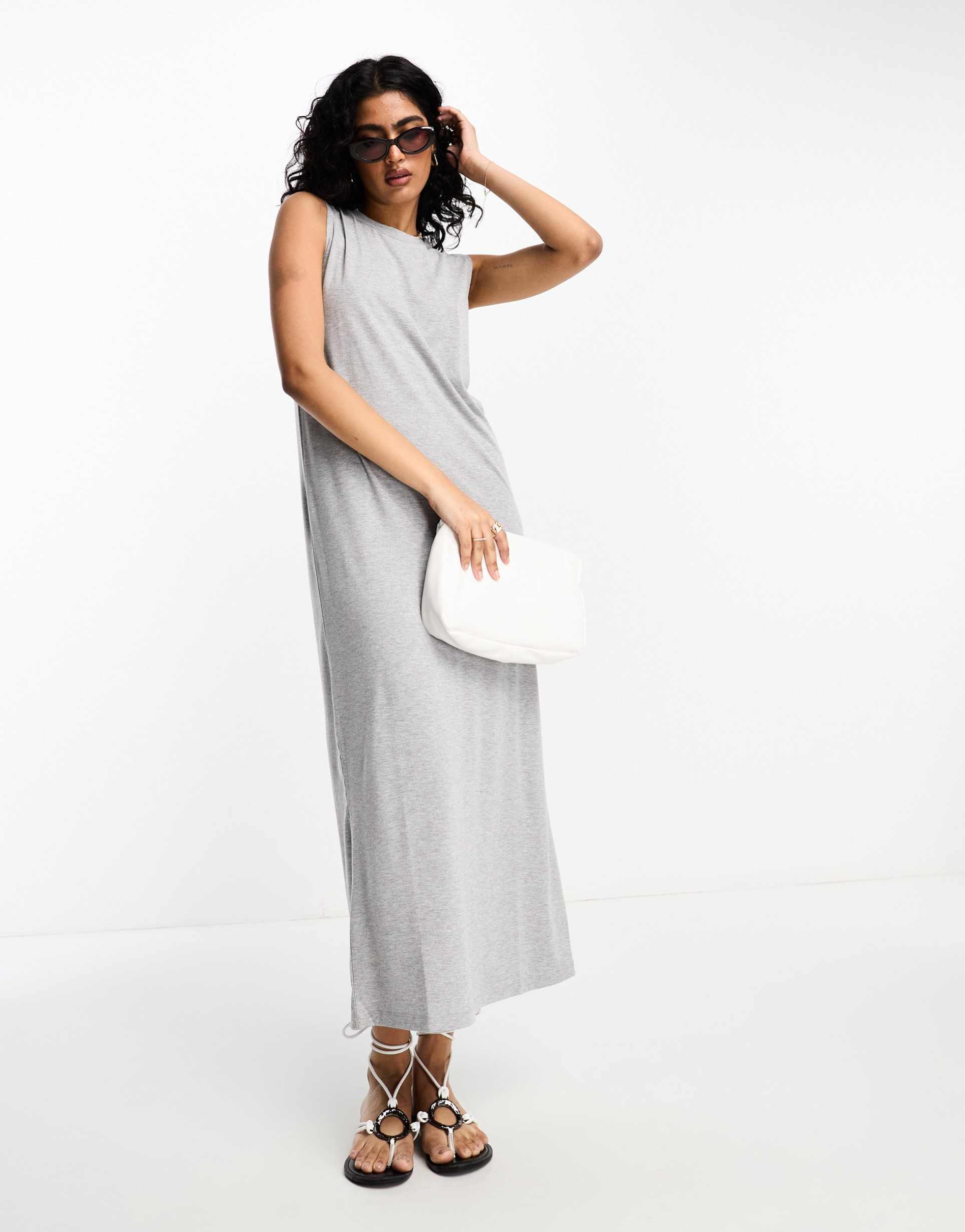 asos design sleeveless maxi dress in gray heather