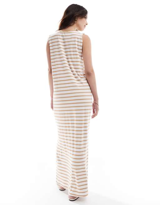 ASOS DESIGN sleeveless maxi dress in taupe and white stripe ASOS