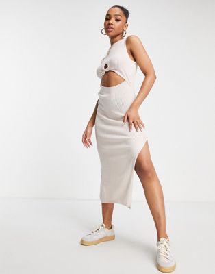 ASOS DESIGN sleeveless maxi dress with cut out front in oatmeal | ASOS