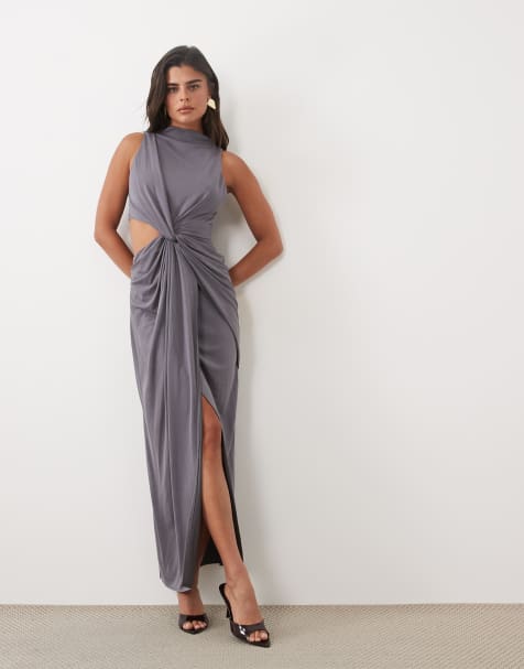ASOS DESIGN sleeveless maxi dress with cut out twist detail in grey - view 1