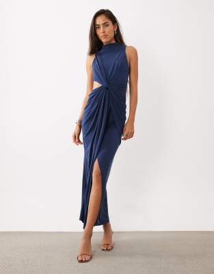 Asos Design Sleeveless Maxi Dress With Cut Out Twist Detail In Navy